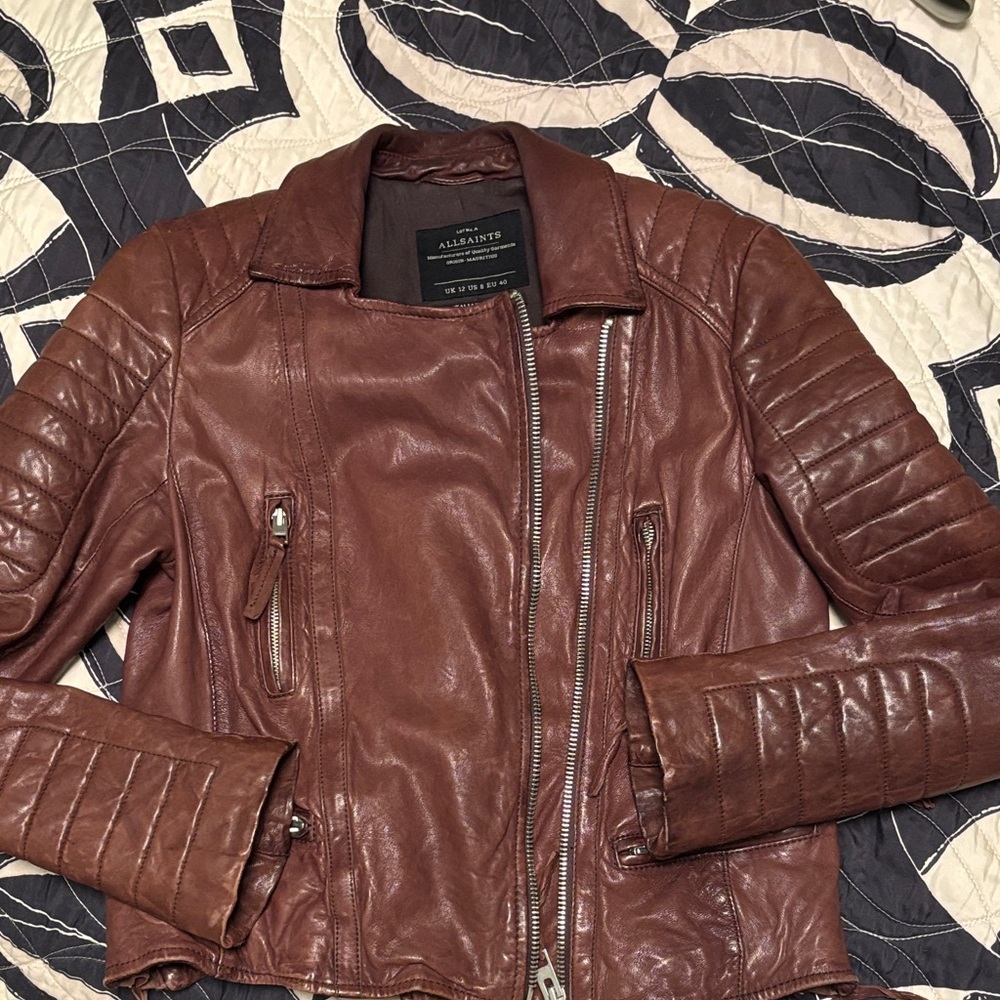 All Saints Burgundy/eggplant  Leather Jacket for Women